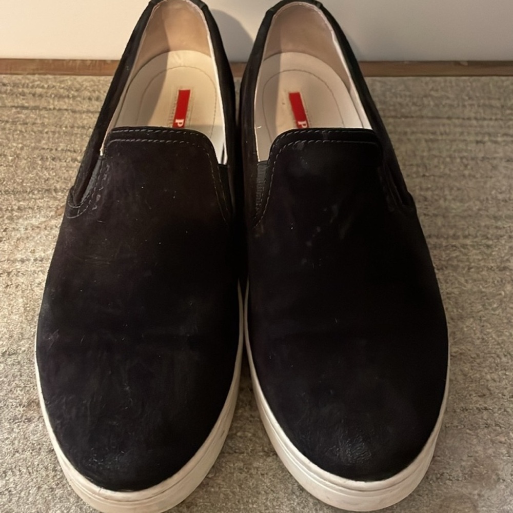 Prada Women’s Slip-on Sneakers Black Suede Size 8 (EU38)